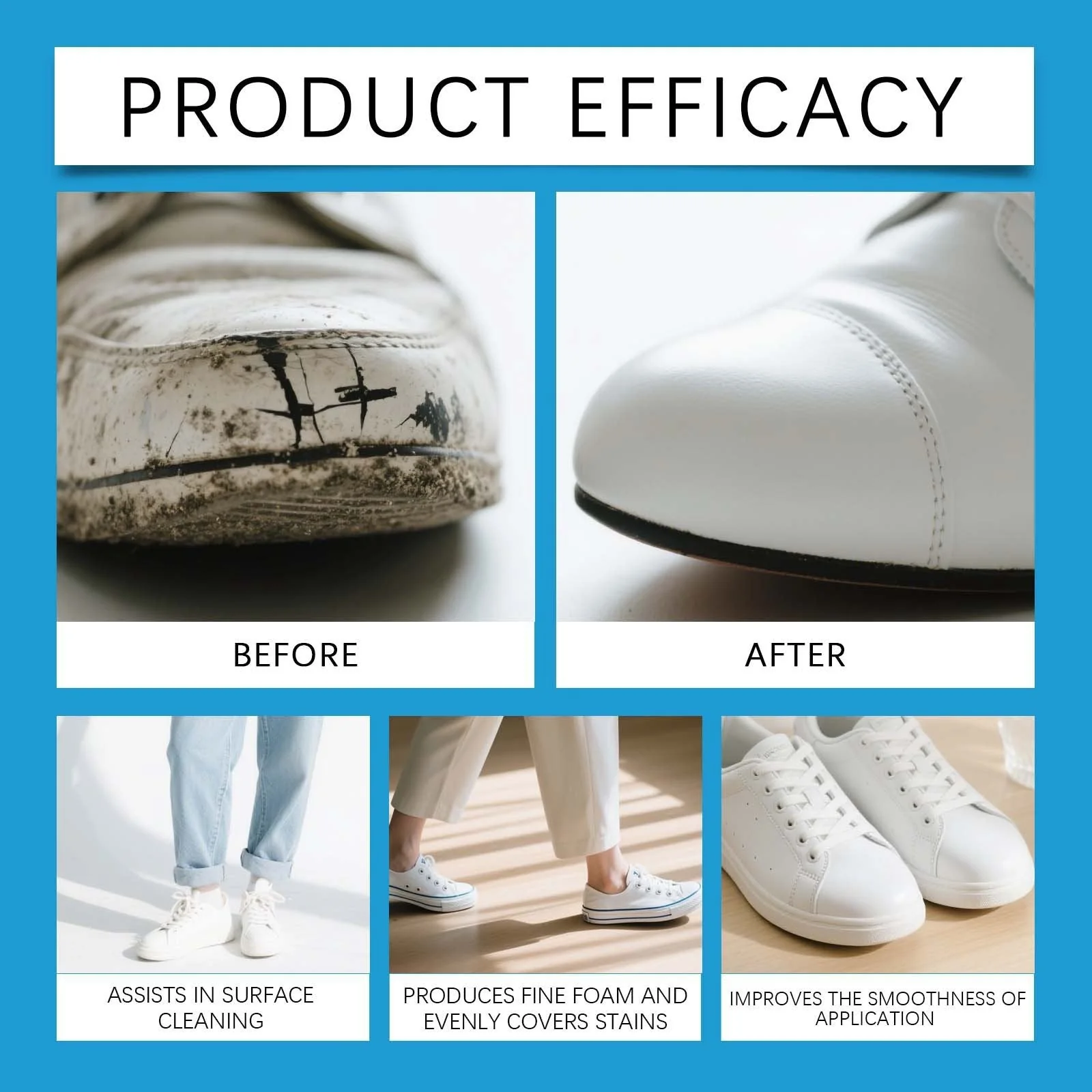 White Shoe Cleaner Cream  |   Multipurpose No-Wash Solid Comes with Sponge - Image 8