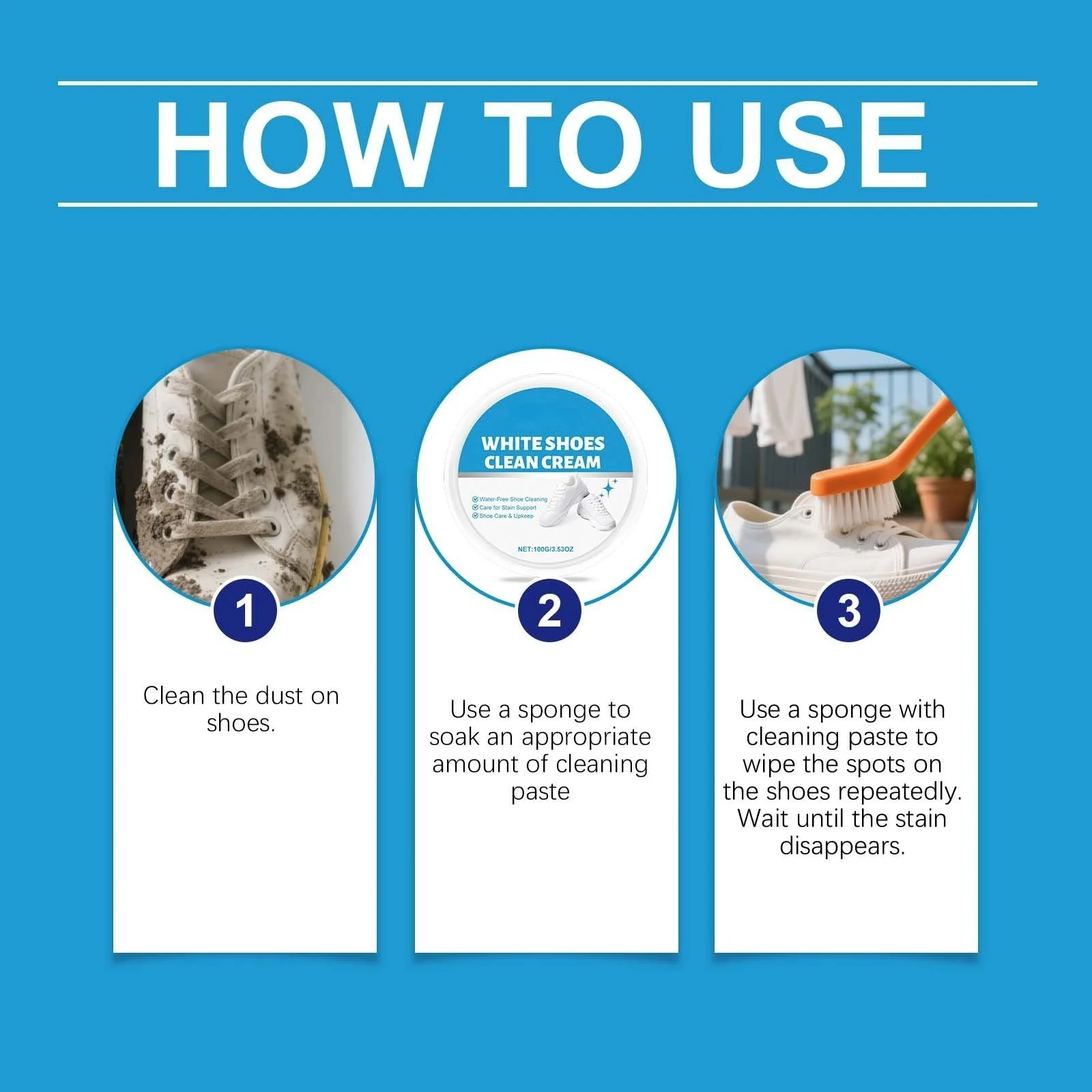 White Shoe Cleaner Cream  |   Multipurpose No-Wash Solid Comes with Sponge - Image 9