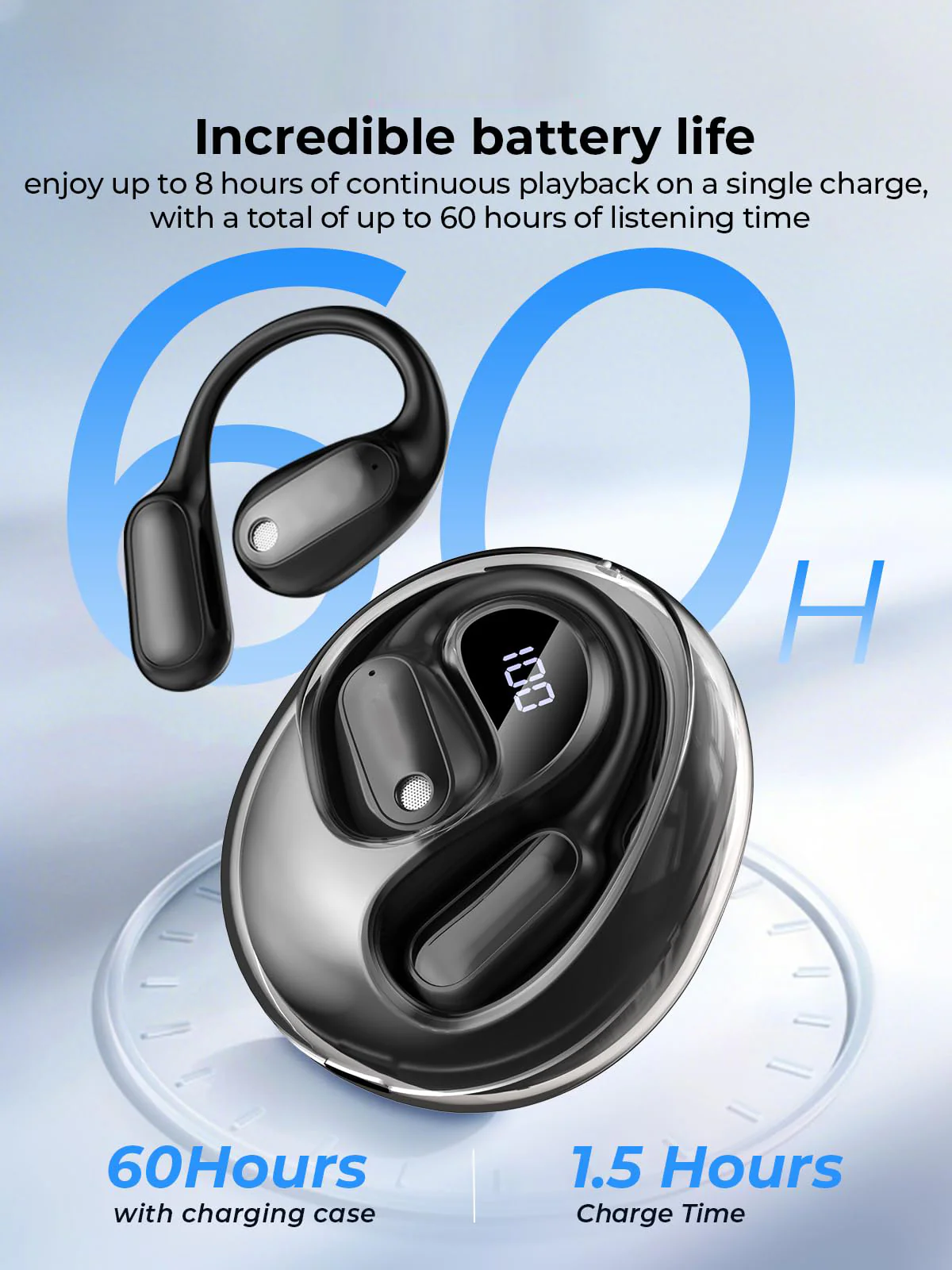 Wireless Bluetooth Earphones – Long Battery, Call & Music, LED Display, AI Translation - Image 2