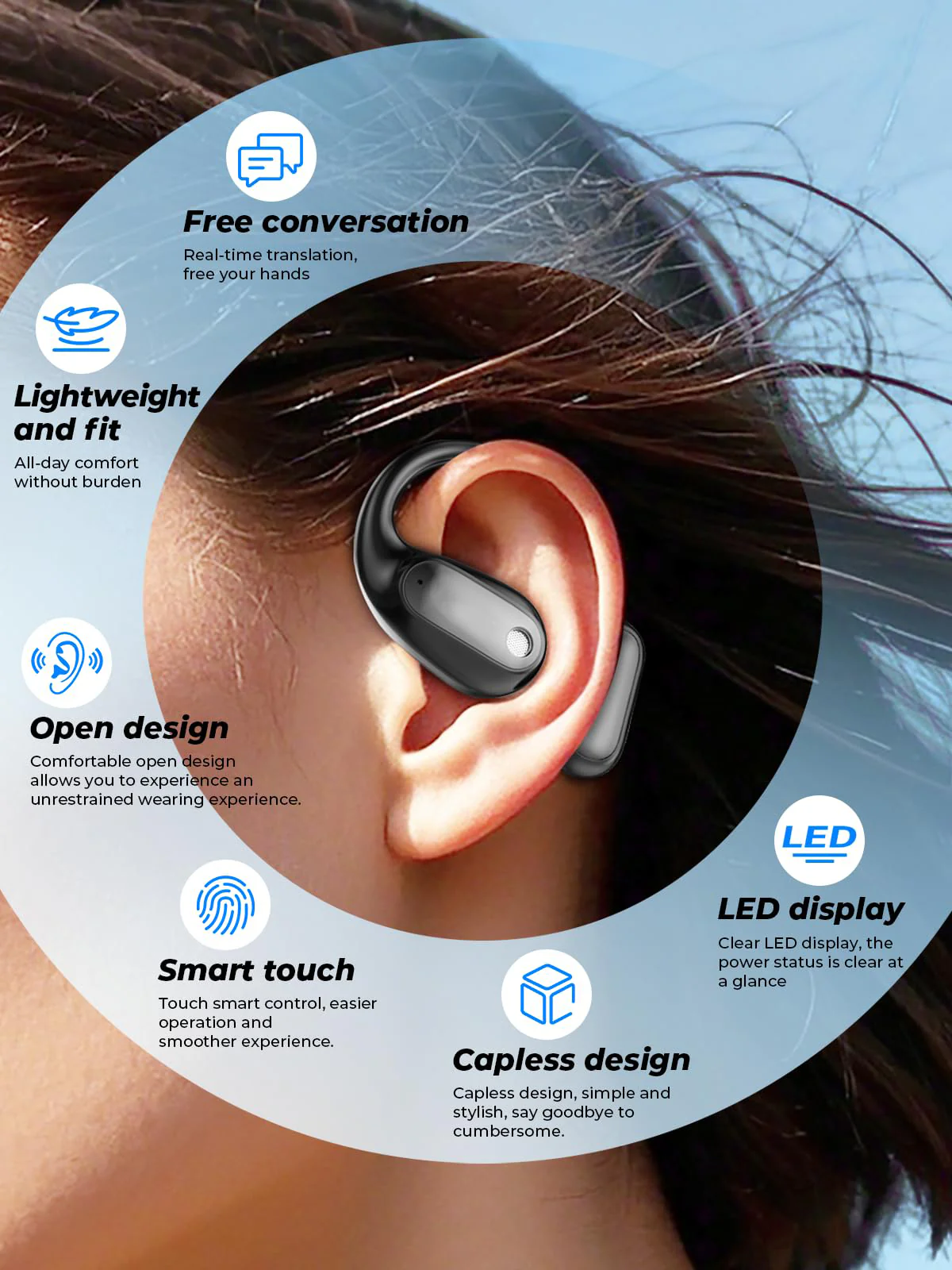 Wireless Bluetooth Earphones – Long Battery, Call & Music, LED Display, AI Translation - Image 4
