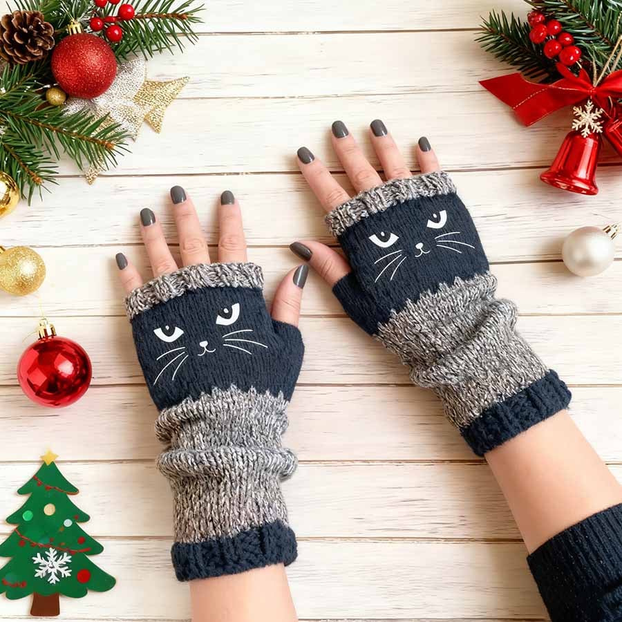 🐱 Cute Women’s Knitted Cat Gloves — For Warm Hands & Free Fingers🧶 - Image 2