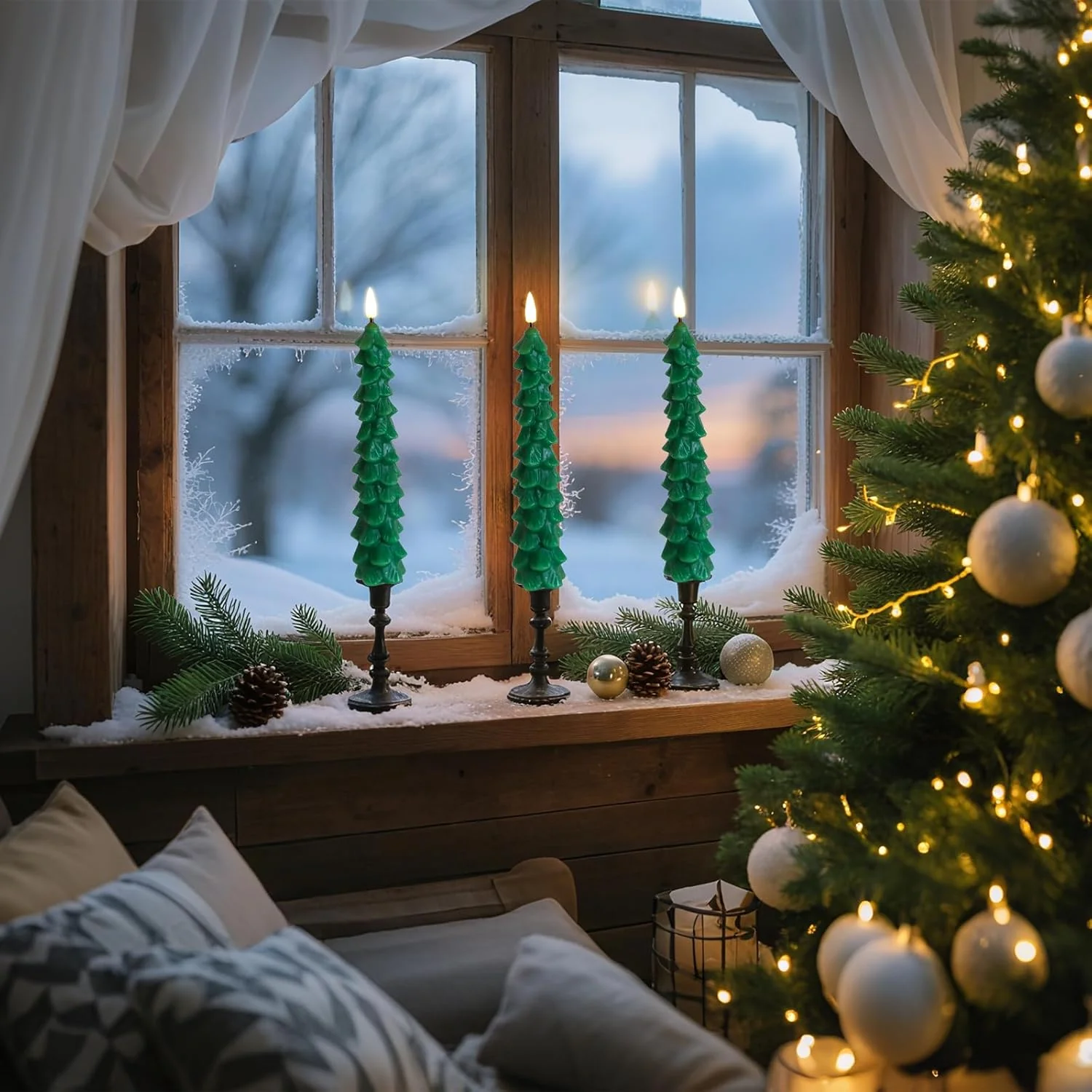 LED Green Tree Taper Candle Stick Set - Image 10