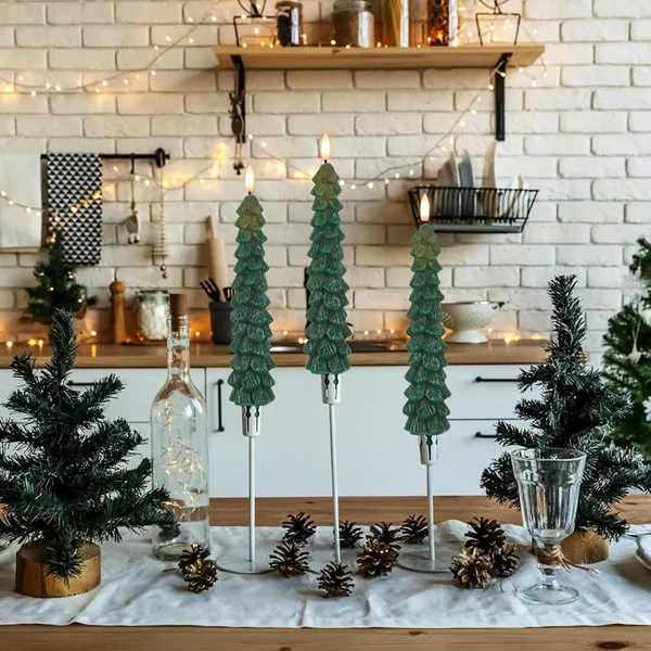 LED Green Tree Taper Candle Stick Set - Image 11