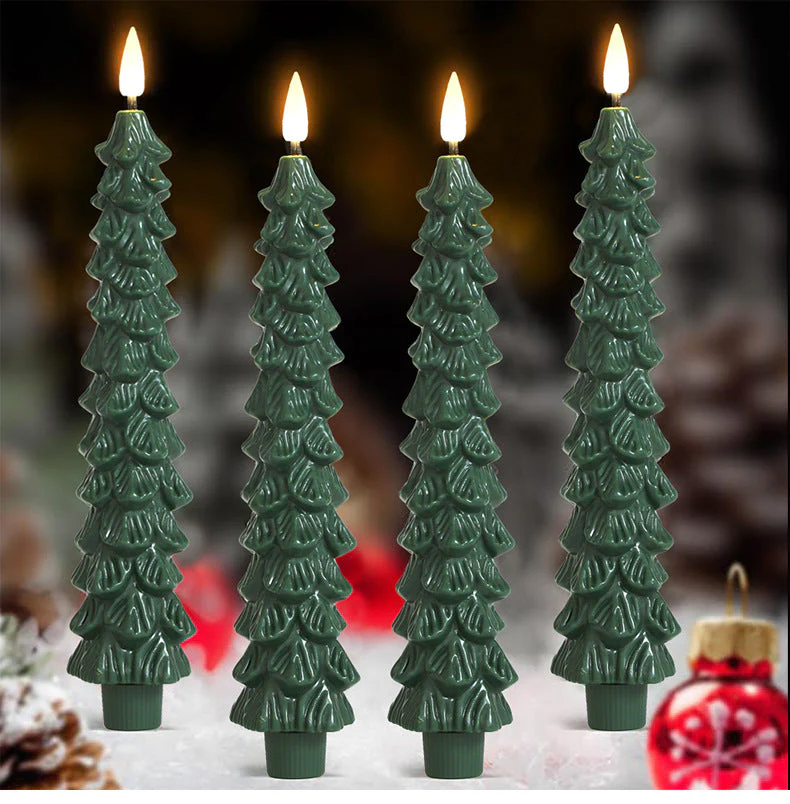LED Green Tree Taper Candle Stick Set - Image 3