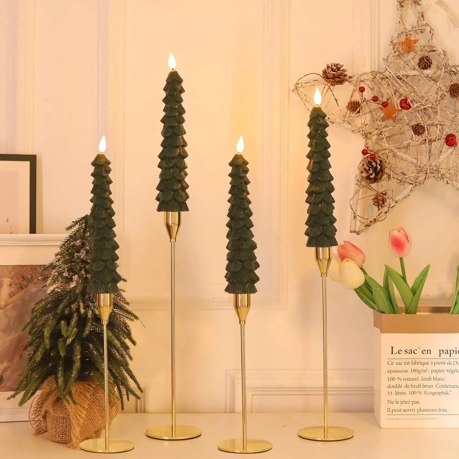 LED Green Tree Taper Candle Stick Set - Image 4
