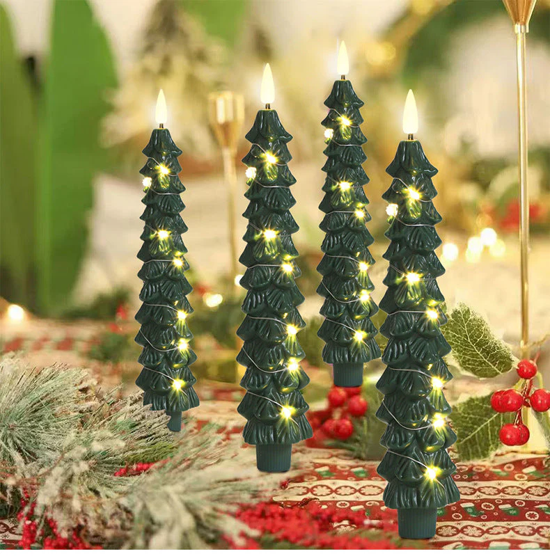 LED Green Tree Taper Candle Stick Set - Image 5