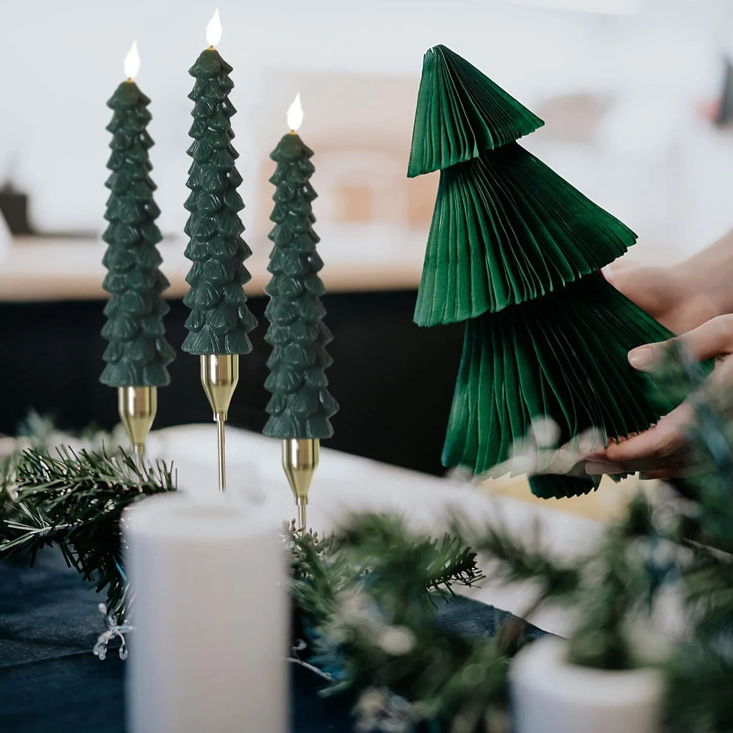 LED Green Tree Taper Candle Stick Set - Image 6