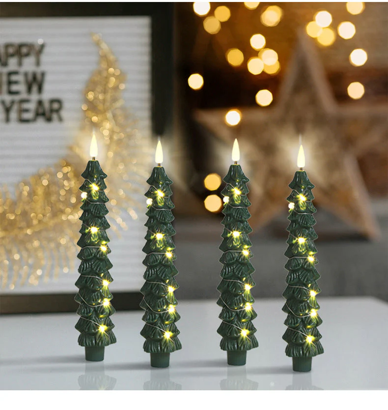 LED Green Tree Taper Candle Stick Set - Image 8