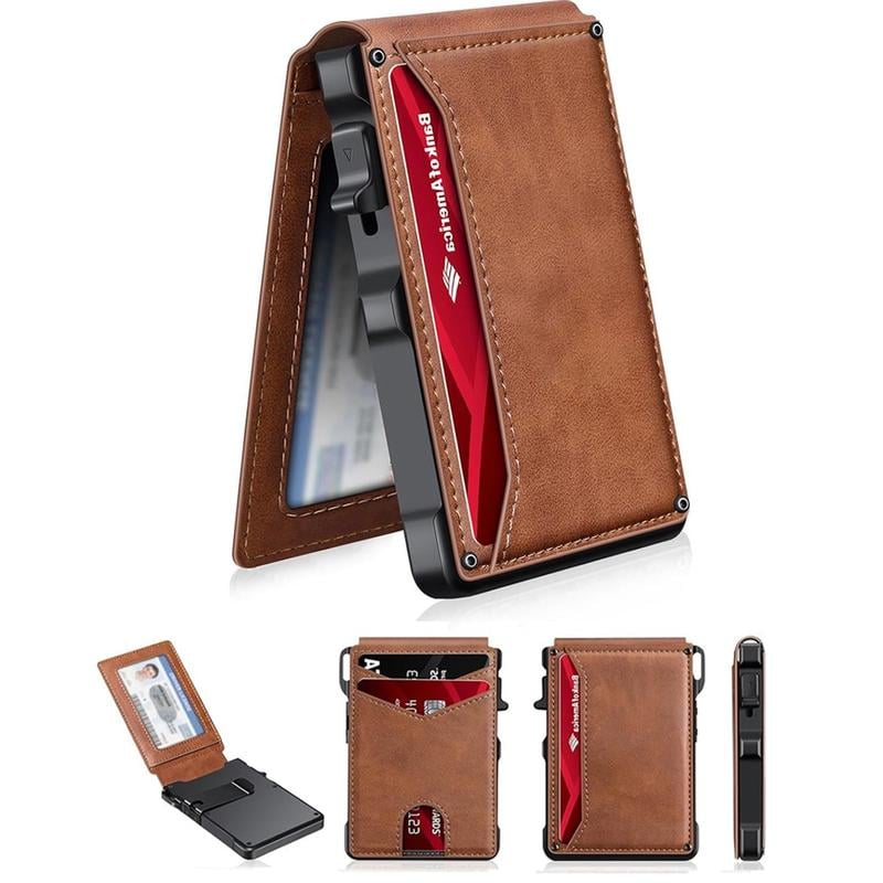 💼🔒Premium Aluminum RFID Blocking Minimalist Wallet for Men — Pop-Up Card Access, Money Clip & ID Window - Image 11