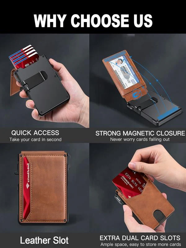 💼🔒Premium Aluminum RFID Blocking Minimalist Wallet for Men — Pop-Up Card Access, Money Clip & ID Window - Image 2