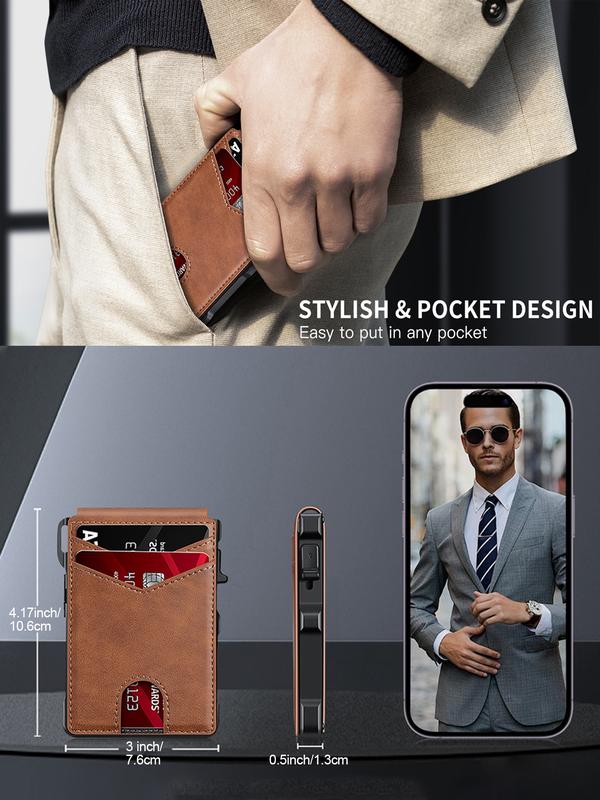 💼🔒Premium Aluminum RFID Blocking Minimalist Wallet for Men — Pop-Up Card Access, Money Clip & ID Window - Image 3