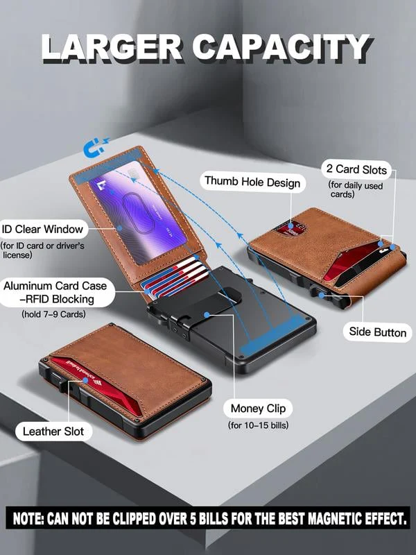 💼🔒Premium Aluminum RFID Blocking Minimalist Wallet for Men — Pop-Up Card Access, Money Clip & ID Window - Image 4