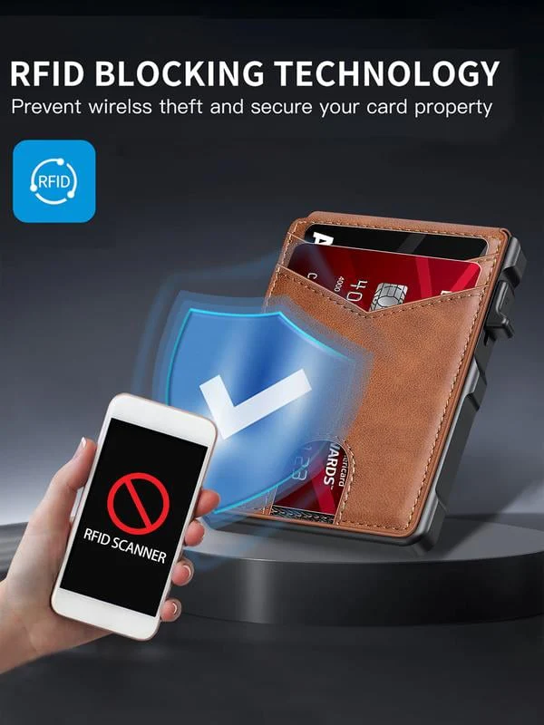 💼🔒Premium Aluminum RFID Blocking Minimalist Wallet for Men — Pop-Up Card Access, Money Clip & ID Window - Image 5