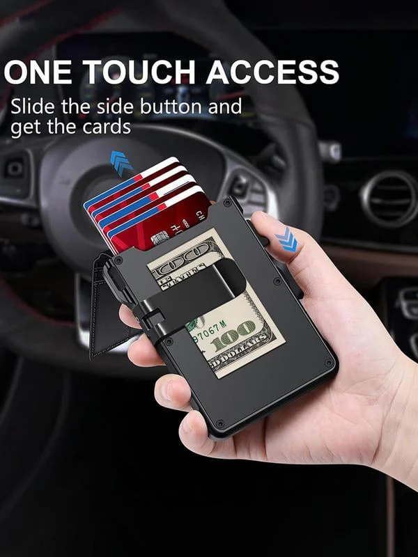 💼🔒Premium Aluminum RFID Blocking Minimalist Wallet for Men — Pop-Up Card Access, Money Clip & ID Window - Image 6