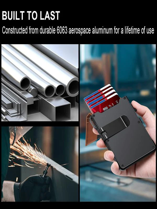 💼🔒Premium Aluminum RFID Blocking Minimalist Wallet for Men — Pop-Up Card Access, Money Clip & ID Window - Image 7