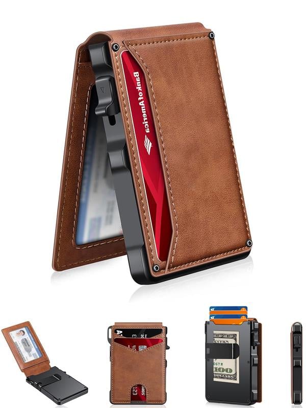 💼🔒Premium Aluminum RFID Blocking Minimalist Wallet for Men — Pop-Up Card Access, Money Clip & ID Window - Image 8
