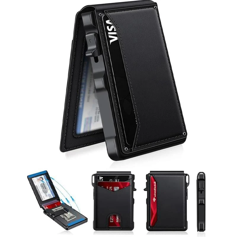 💼🔒Premium Aluminum RFID Blocking Minimalist Wallet for Men — Pop-Up Card Access, Money Clip & ID Window - Image 9