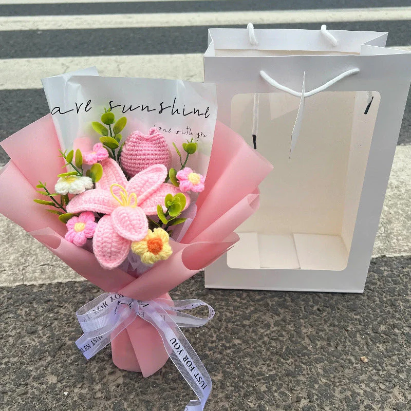 Mother’s Day Gift🌺 Pink Crochet Lily Rose Tulip Bouquet - Image 16