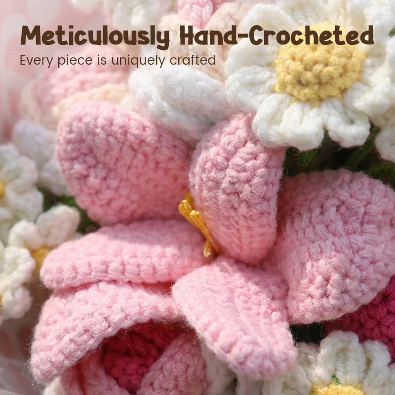 Mother’s Day Gift🌺 Pink Crochet Lily Rose Tulip Bouquet - Image 3