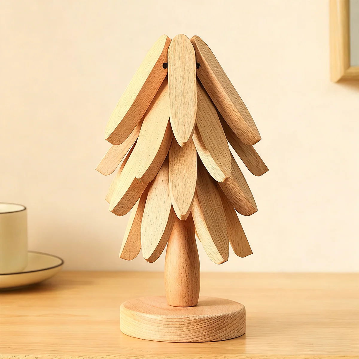 Natural Tree Trivet Set - 4 wooden Trivets & 1 Stand - Image 2