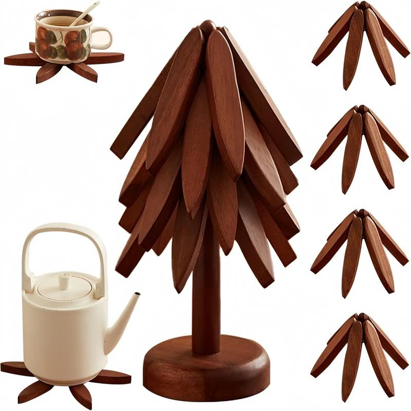 Natural Tree Trivet Set - 4 wooden Trivets & 1 Stand - Image 3