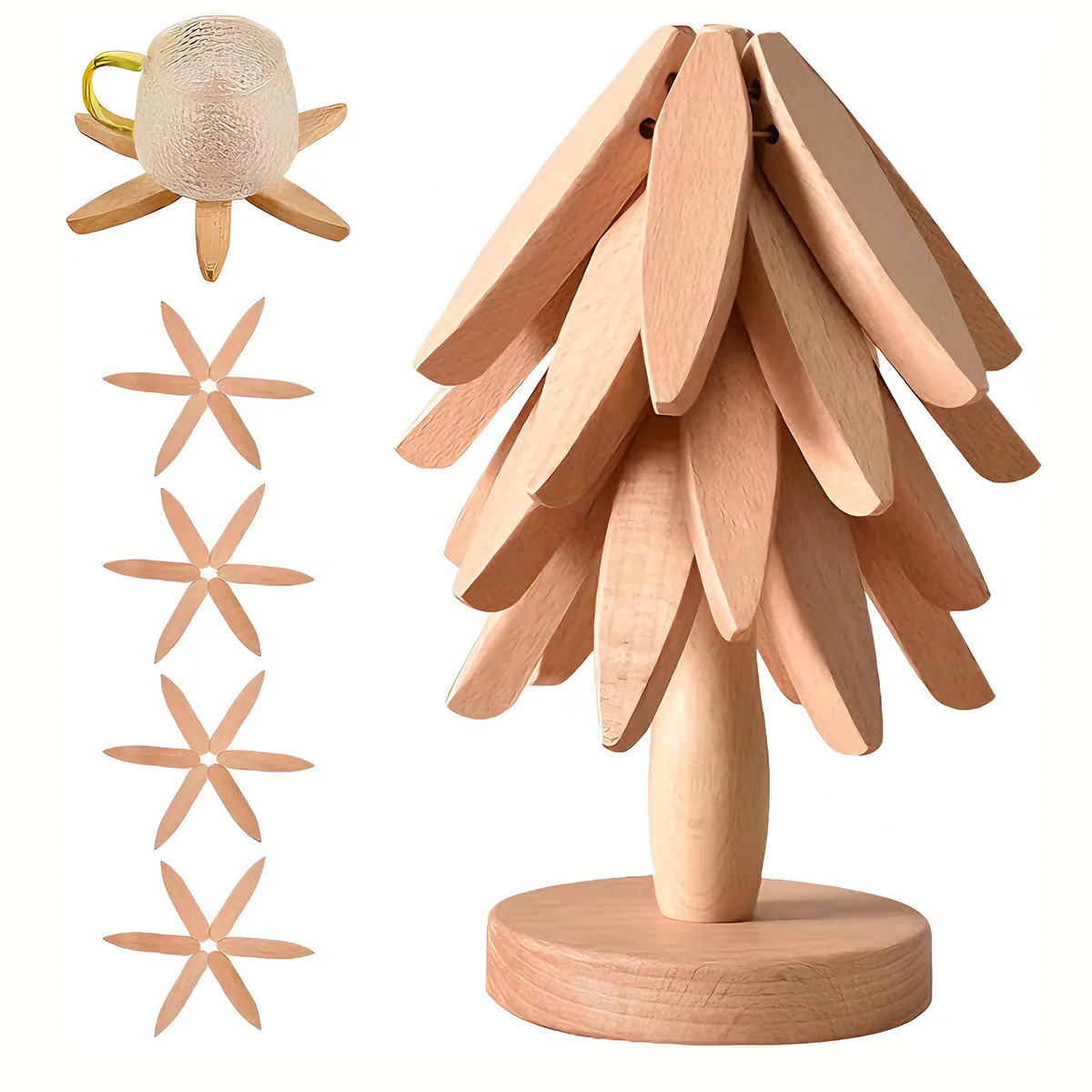 Natural Tree Trivet Set - 4 wooden Trivets & 1 Stand - Image 4