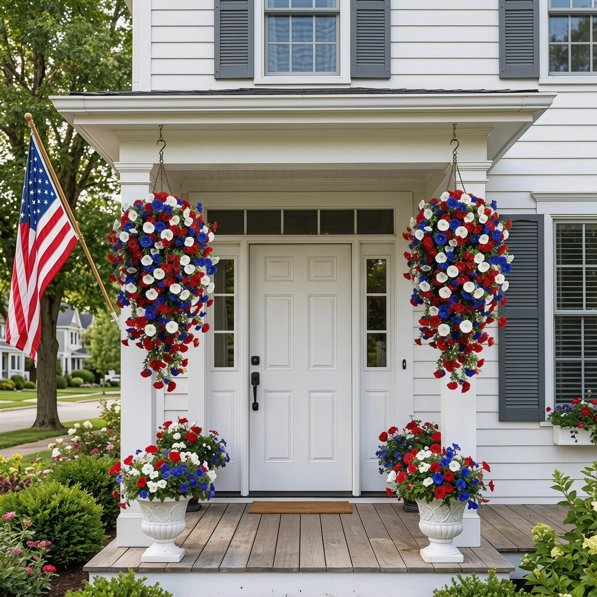 Patriotic Hanging Flower Baskets – Artificial Outdoor Decor, No Maintenance - Image 10