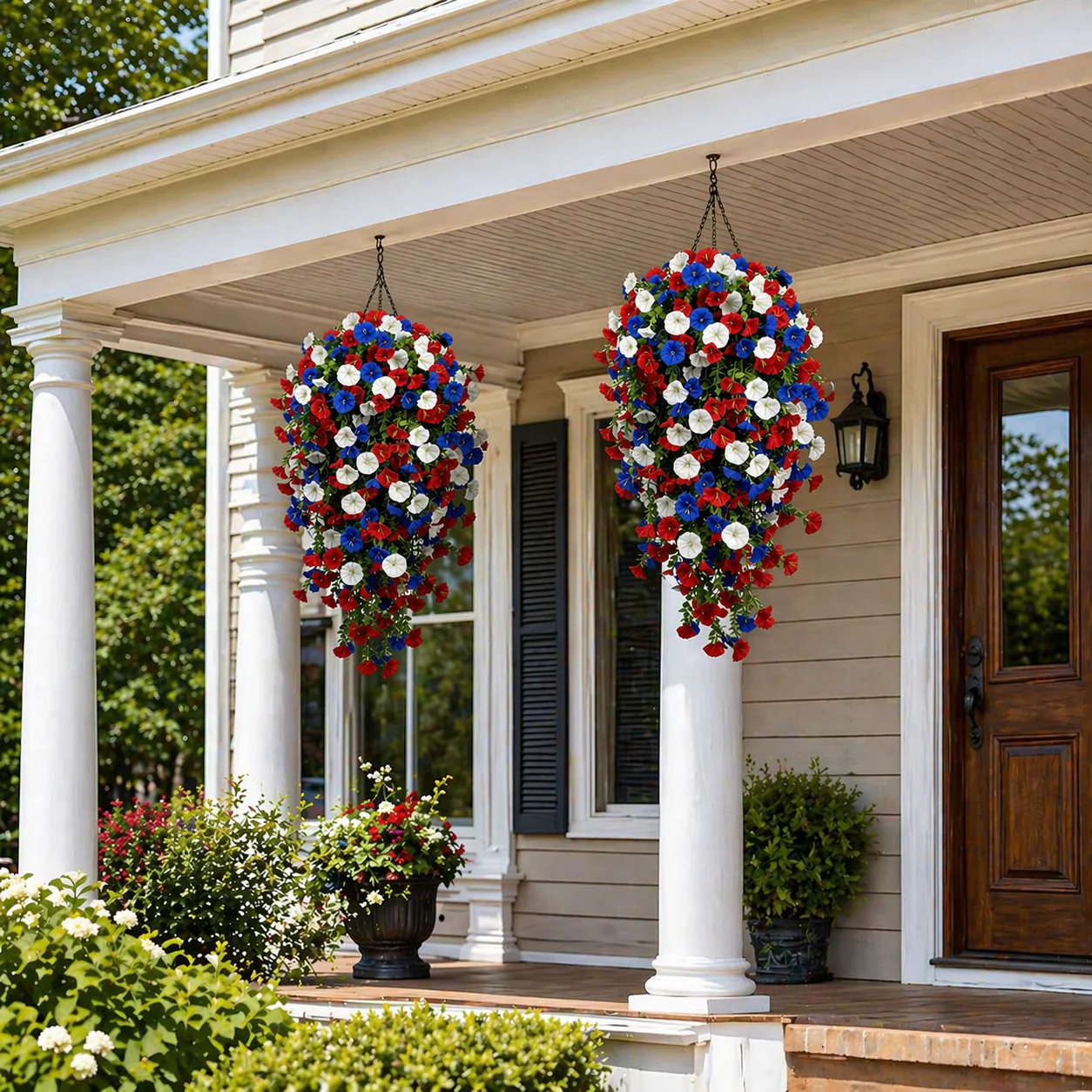 Patriotic Hanging Flower Baskets – Artificial Outdoor Decor, No Maintenance - Image 11