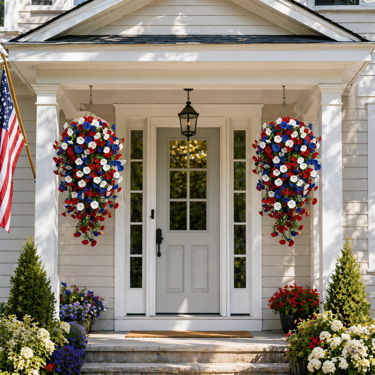 Patriotic Hanging Flower Baskets – Artificial Outdoor Decor, No Maintenance - Image 2