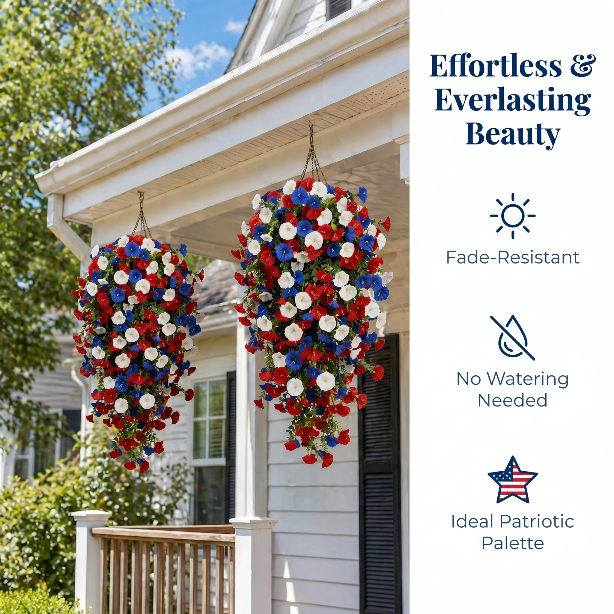 Patriotic Hanging Flower Baskets – Artificial Outdoor Decor, No Maintenance - Image 4