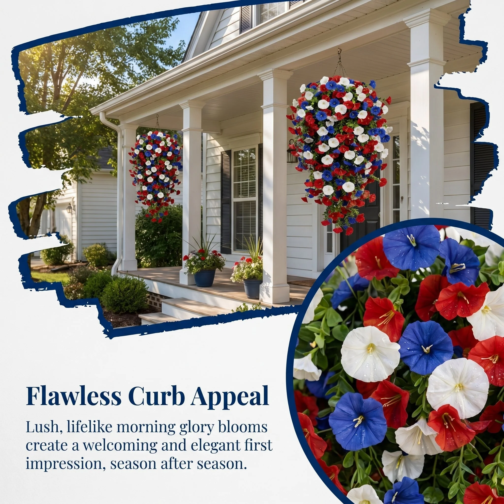 Patriotic Hanging Flower Baskets – Artificial Outdoor Decor, No Maintenance - Image 5