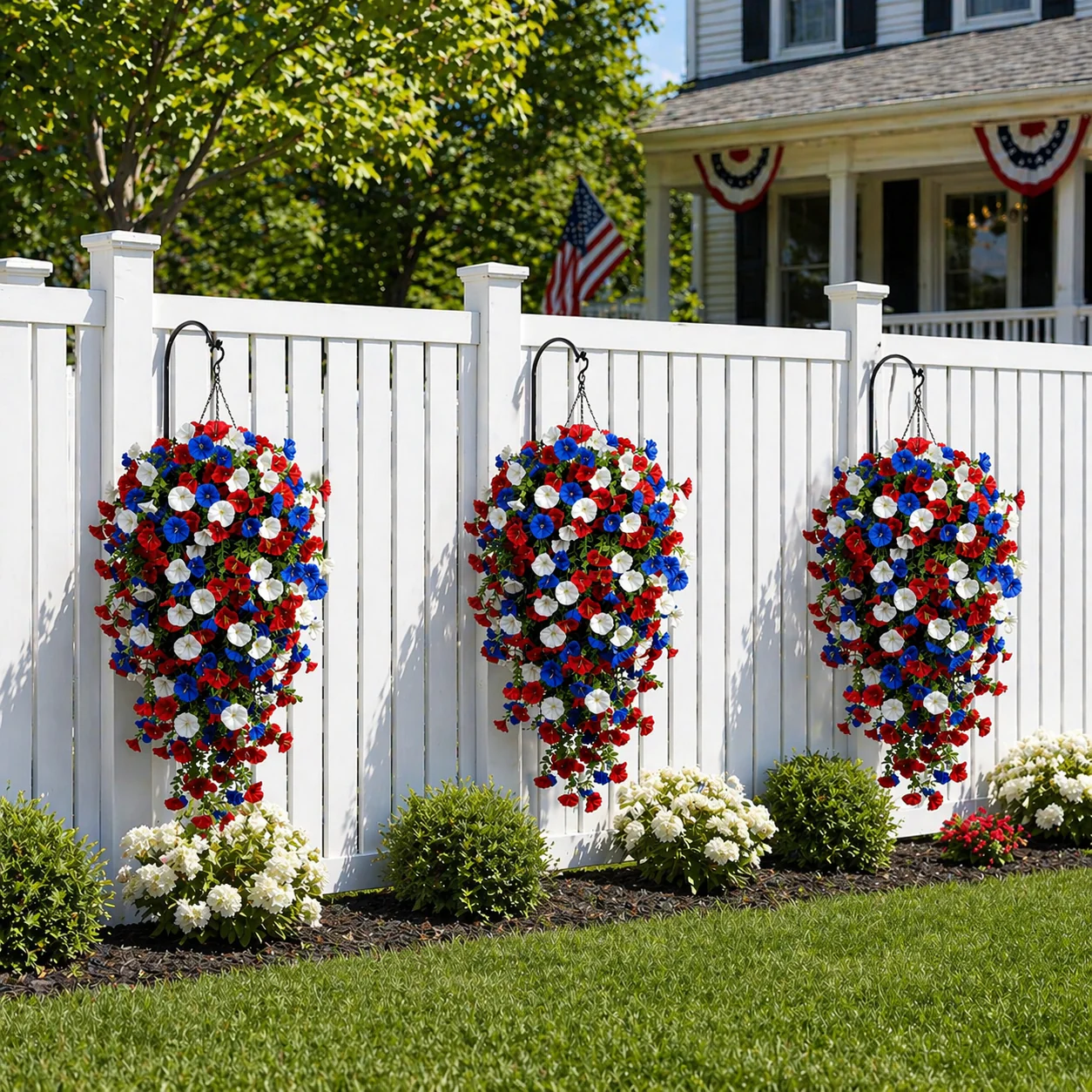 Patriotic Hanging Flower Baskets – Artificial Outdoor Decor, No Maintenance - Image 6