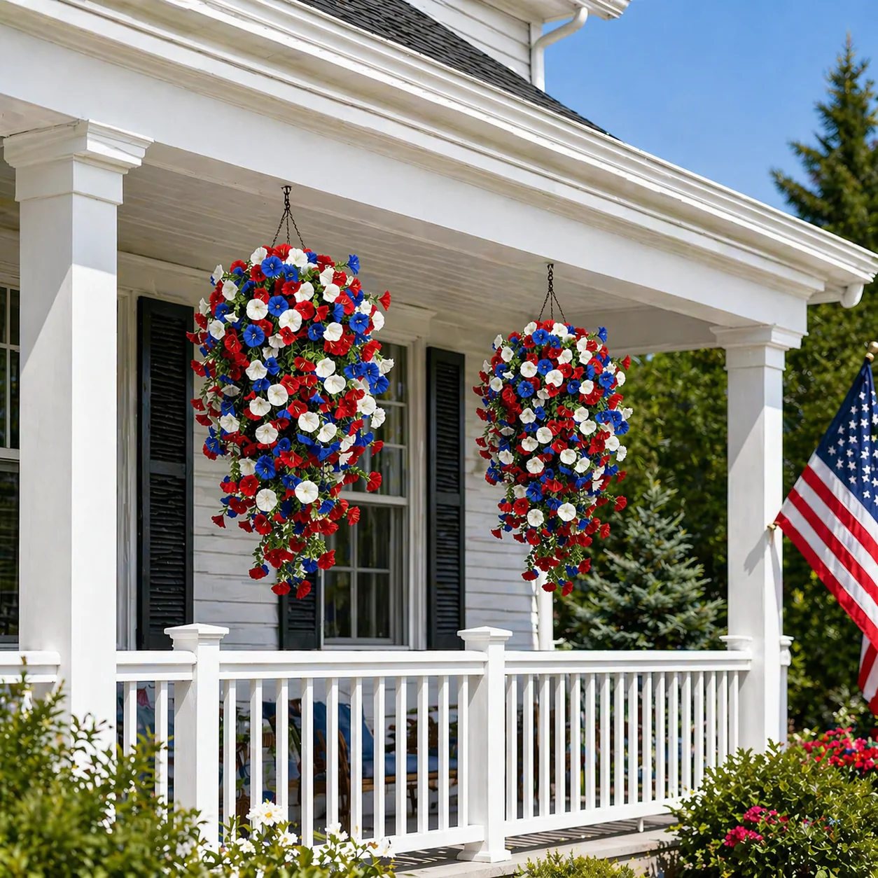 Patriotic Hanging Flower Baskets – Artificial Outdoor Decor, No Maintenance - Image 7