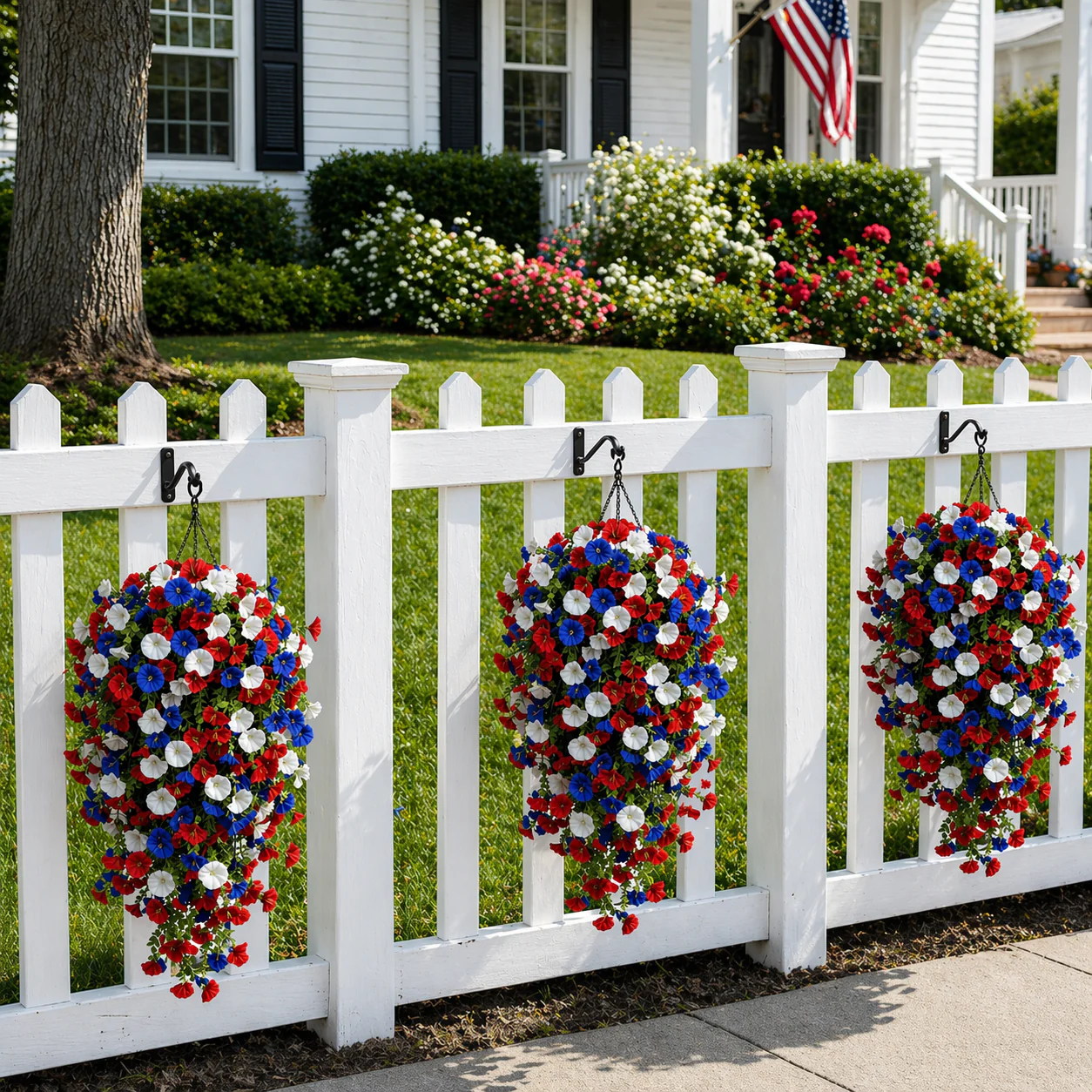 Patriotic Hanging Flower Baskets – Artificial Outdoor Decor, No Maintenance - Image 8