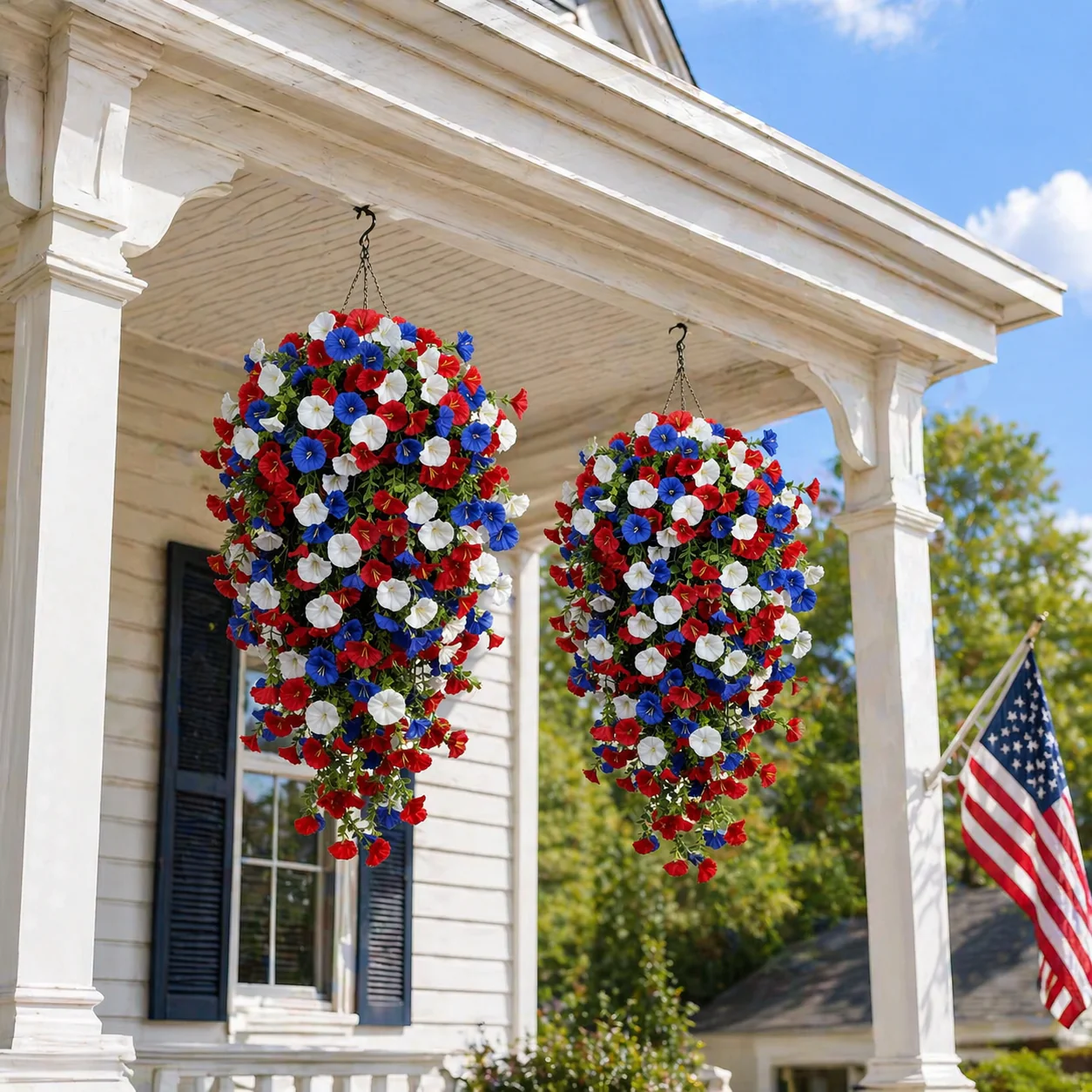 Patriotic Hanging Flower Baskets – Artificial Outdoor Decor, No Maintenance - Image 9