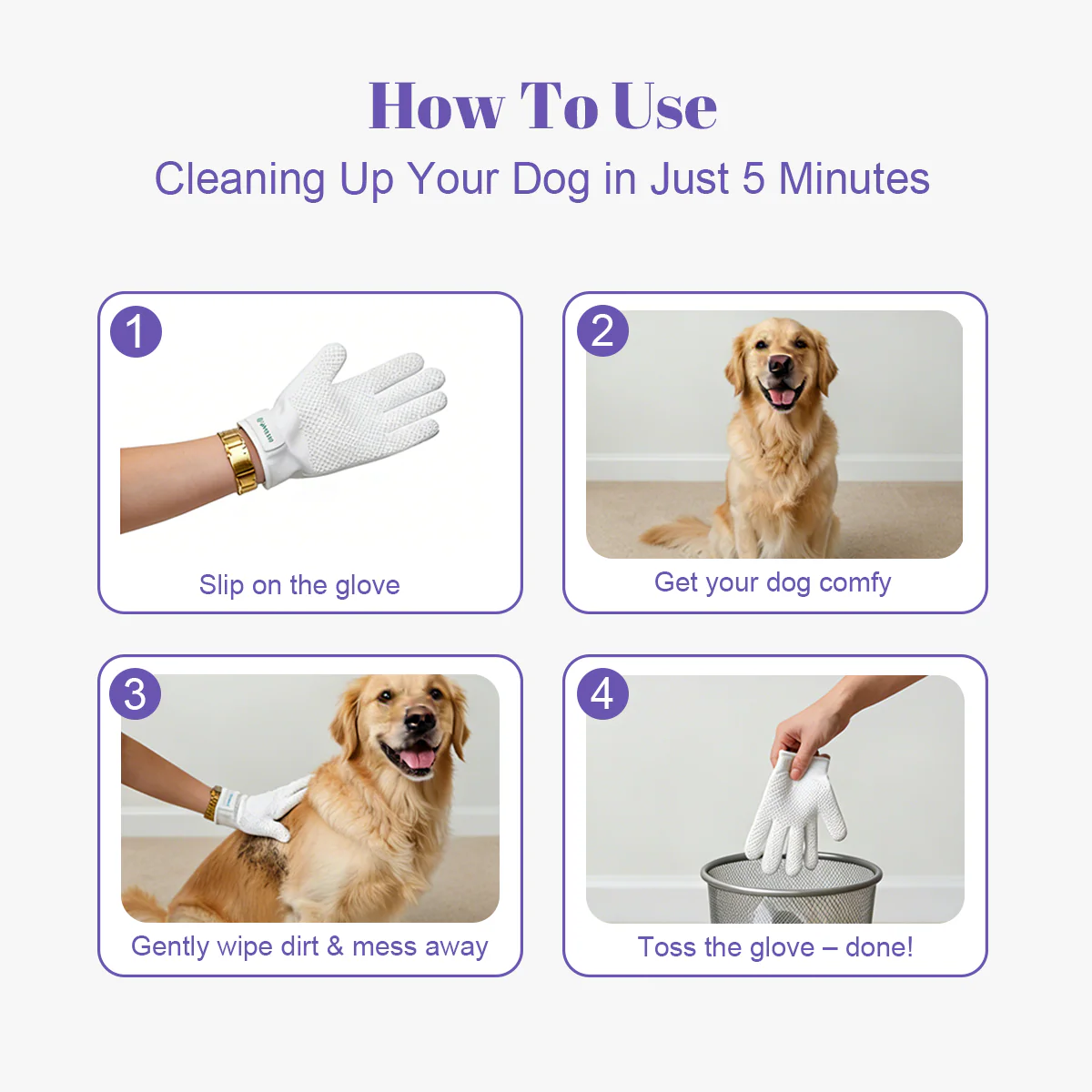 Pet Cleaning Glove Wipes: No-Rinse Waterless Bath (6/12/20 Pack) - Image 6