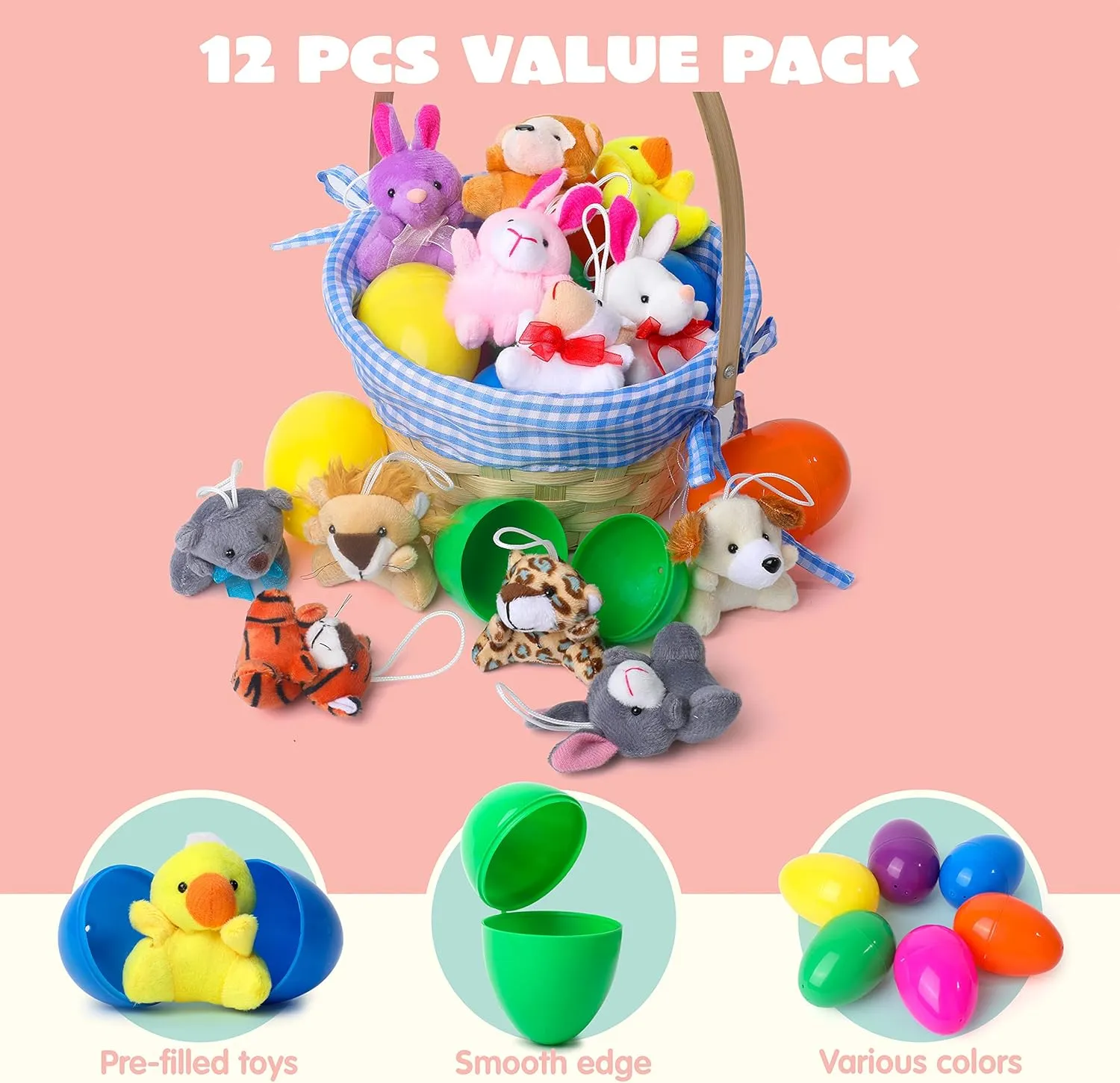 12/24/36 Pcs Prefilled Easter Eggs, Filled with Plush Animal Toys - Image 3