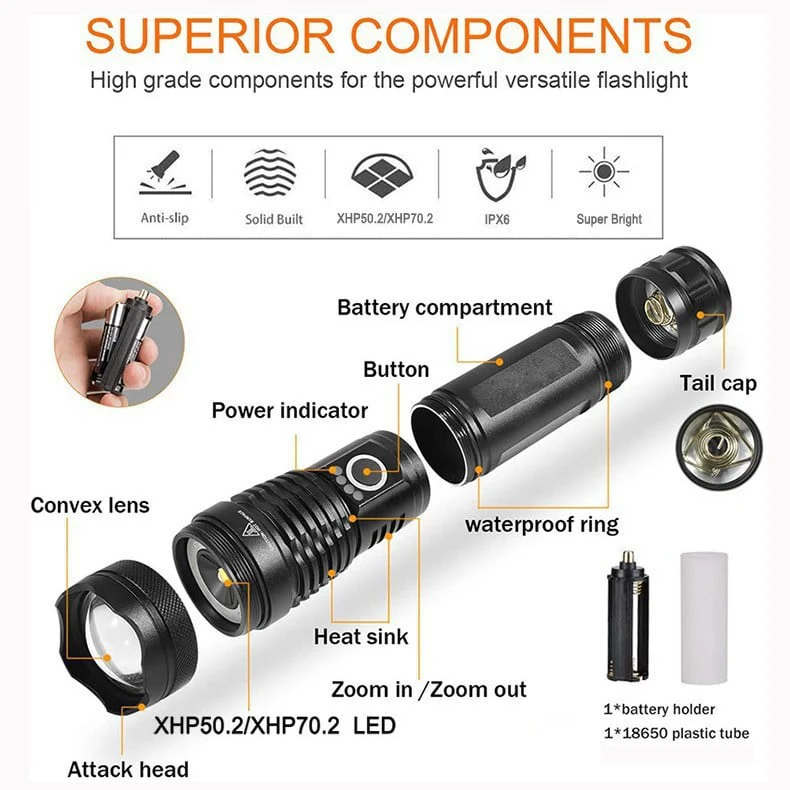 ✨Rechargeable LED Flashlight - High Lumen, Waterproof, Ultra Bright Flashlight for Emergencies - Image 8