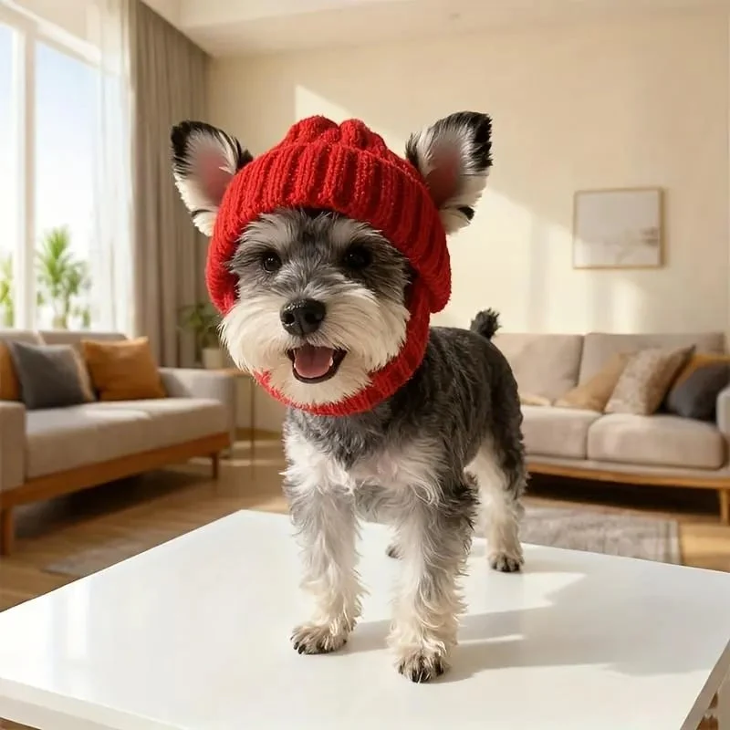 🔥 BUY 2 GET 1 FREE - 🐾Red Wool Knit Dog Beanie with Ear Flaps – Warm Winter Hat - Image 4