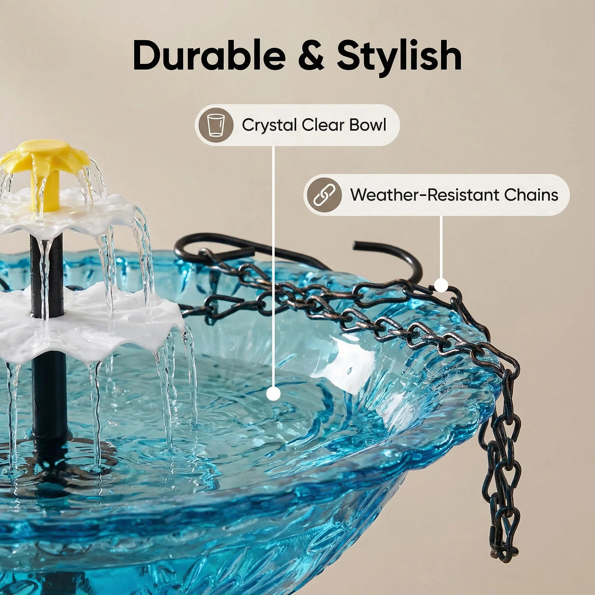 Solar Cascade Hanging Bird Bath Fountain - Image 10