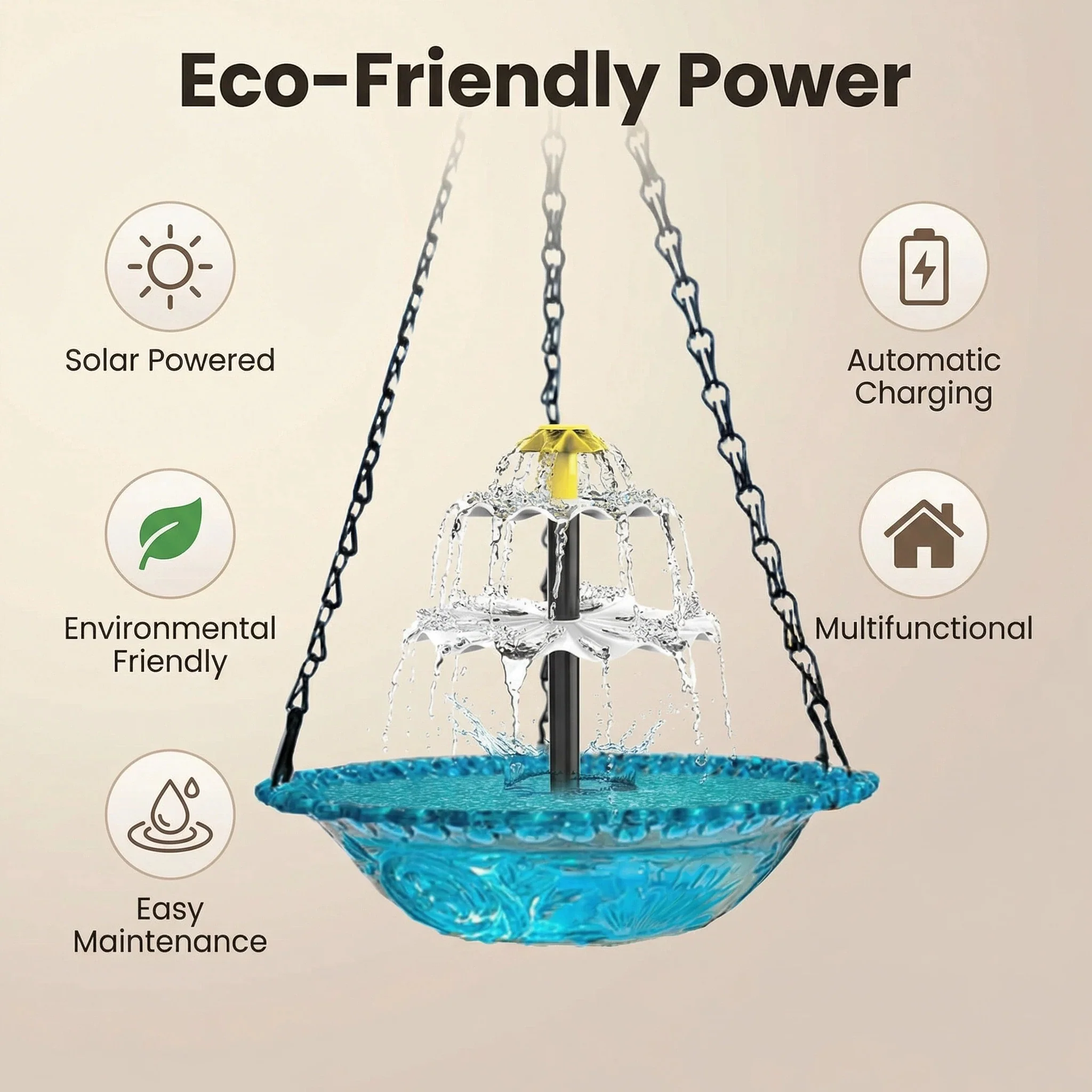 Solar Cascade Hanging Bird Bath Fountain - Image 9