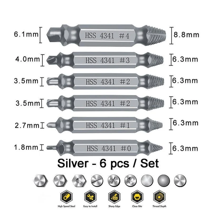 🛠️ Stripped Broken Screw Remover, 🔩6 Counts Set Easy Out Bolt Extractor - Image 3