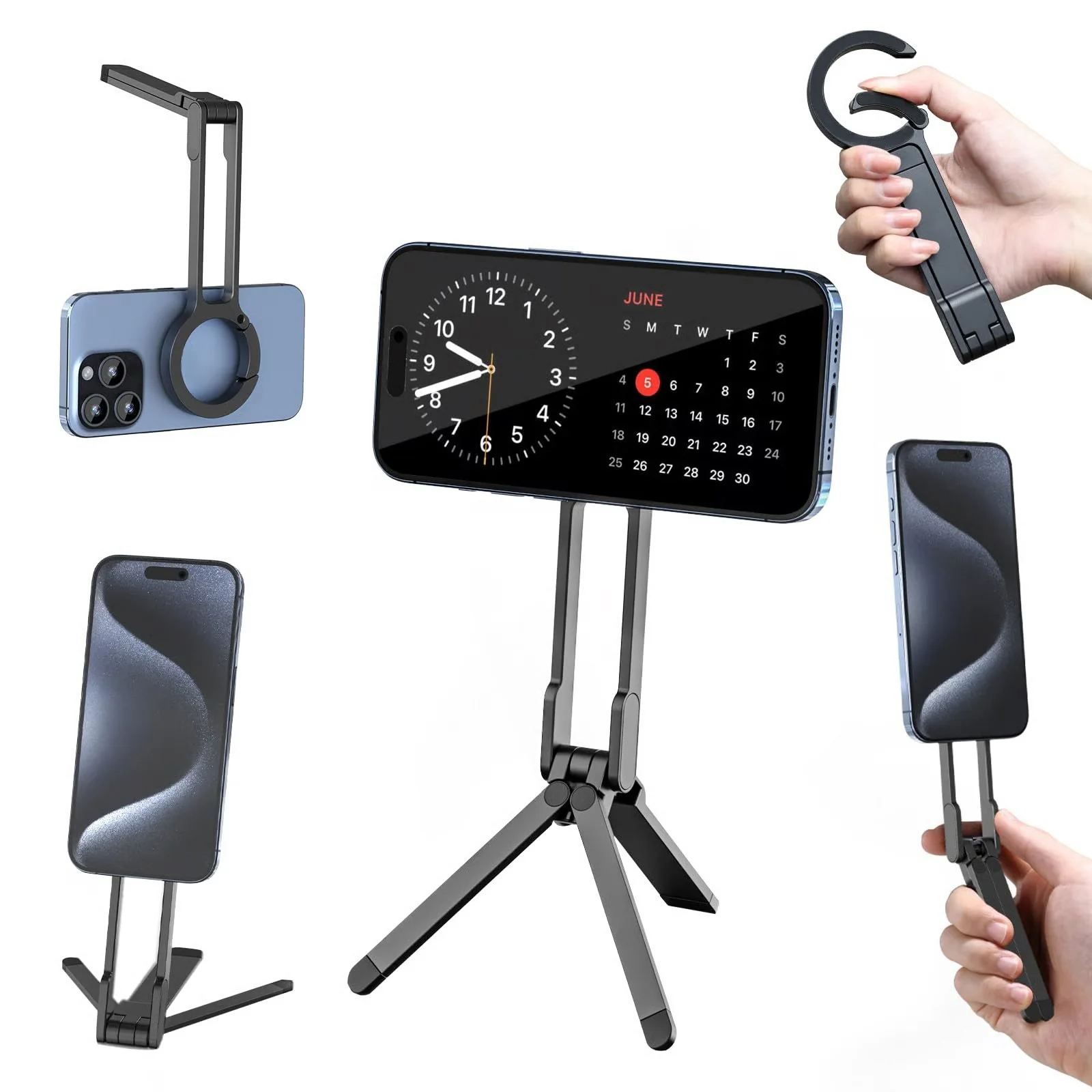 Magnetic Phone Tripod for iPhone â Portable Magsafe Holder with Strong Grip & Foldable Hook