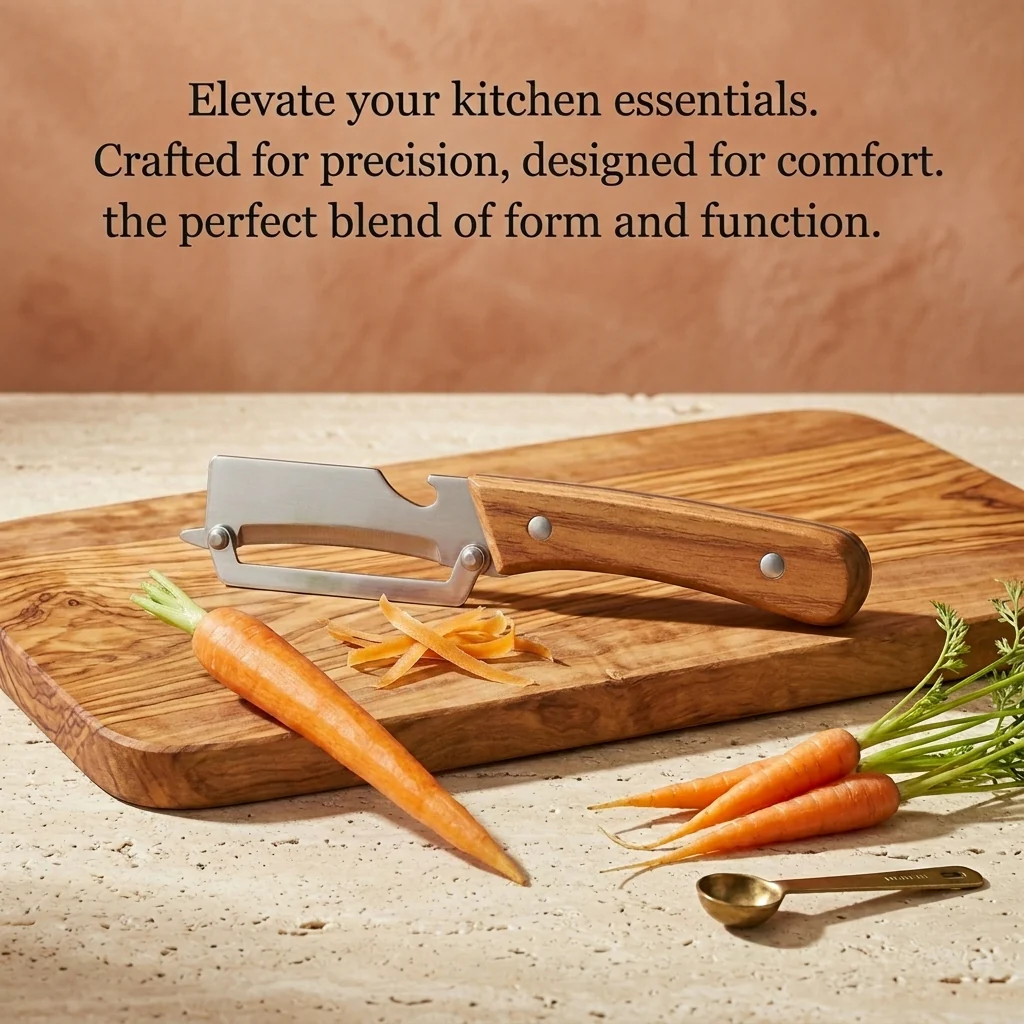 Ultra-Sharp Stainless Steel Peeler with Wooden Grip & Bottle Opener
