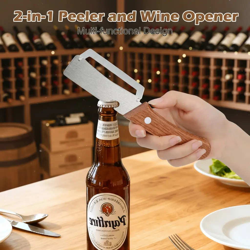 Ultra-Sharp Stainless Steel Peeler with Wooden Grip & Bottle Opener - Image 5