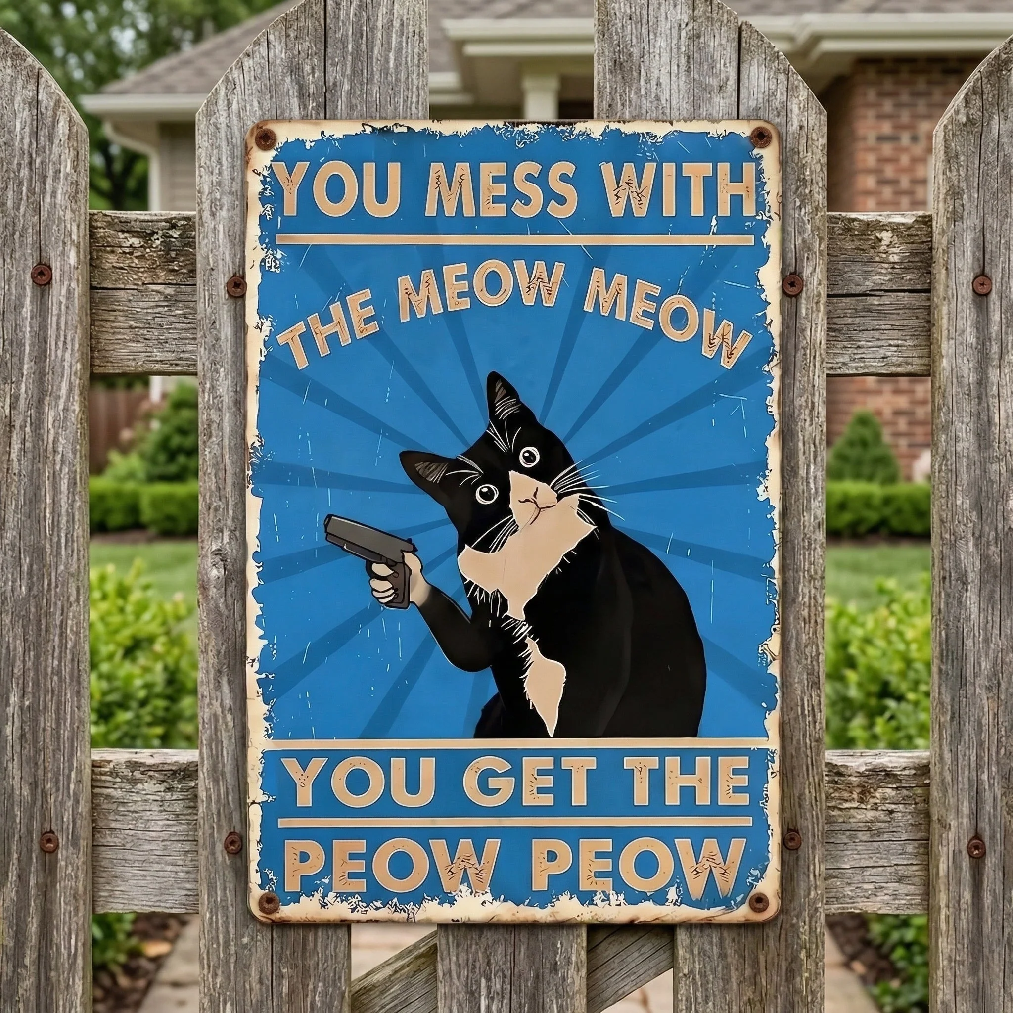 Vintage Black & White Cat Sign – Funny “You Mess With The Meow Meow, You Get The Peow Peow” Wall Decor 😂🐱 - Image 6