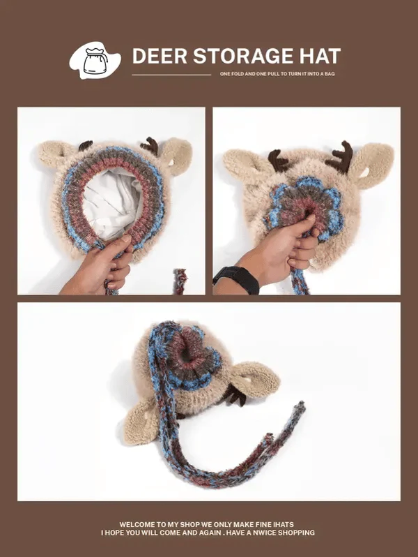 🔥 Warm Fluffy Christmas Reindeer Antler Hat | Cute 2-in-1 Wear - Image 4